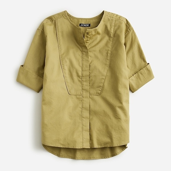 J. Crew Bib Button Up Shirt in Herringbone Twill White Size Large - Picture 8 of 8